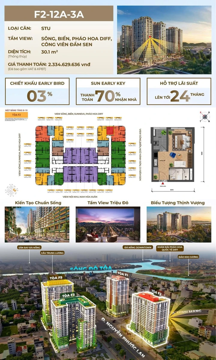Bán căn studio 30,1m² 2,334 tỷ F2 FourS Tower, Đà Nẵng - Ảnh 1