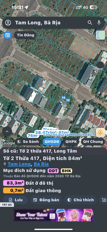 Bán lô đất mặt tiền Hồ Tùng Mậu 84m2 Bà Rịa 2.65 tỷ