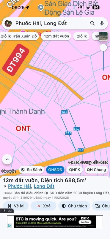 Bán đất biển Phước Hải 688m2, 12m mặt tiền, 4 tỷ