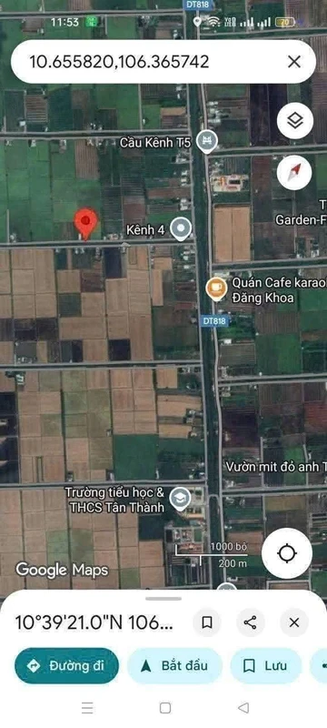 Bán đất thổ cư và lúa mặt tiền đường đê 1907m² Tân Thành