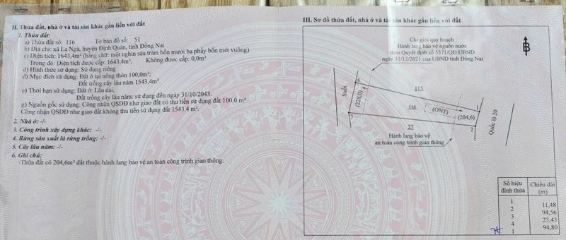 Bán đất mặt tiền Quốc lộ 20 diện tích 1600m2 giá 3,5 tỷ tại La Ngà, Định Quán, Đồng Nai