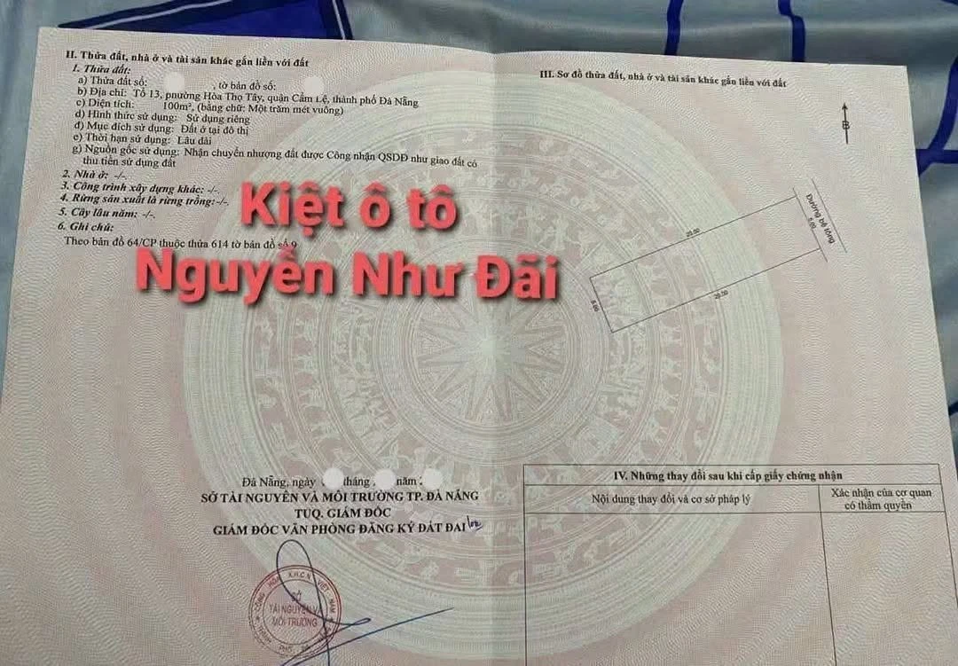 Bán lô đất 100m2 kiệt ôtô đường Nguyễn Như Đãi, Hòa Thọ Tây, Đà Nẵng - Ảnh 1