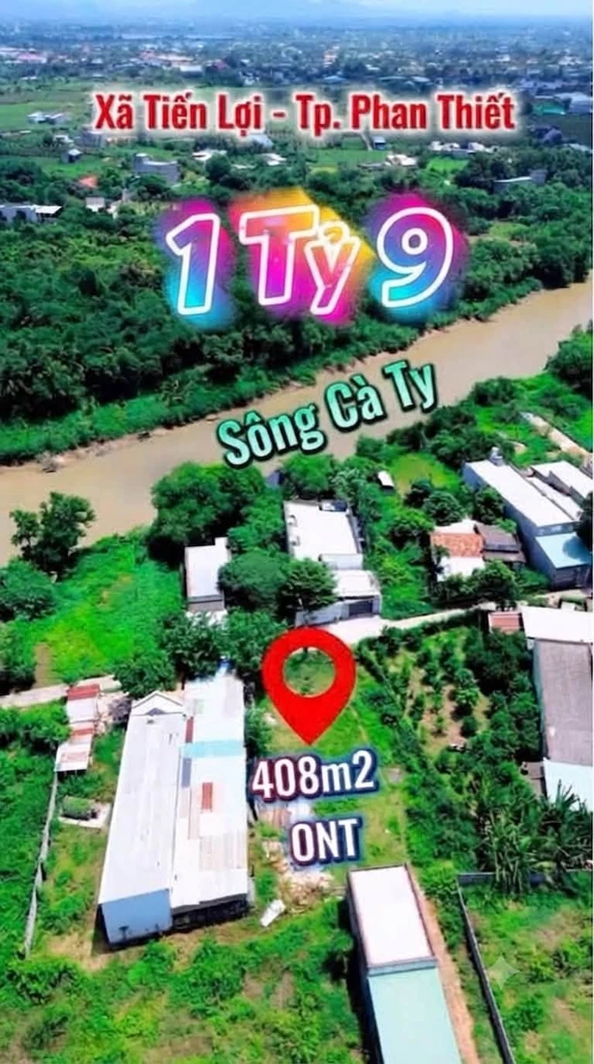 Bán đất thổ cư 408m² view sông Cà Ty Phan Thiết 1.9 tỷ - Ảnh 1