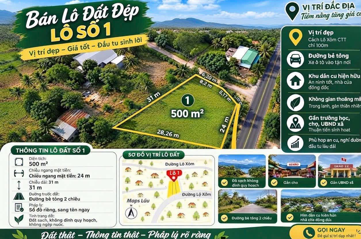 Bán đất 500m2 sổ hiện Dương Đông hơn 1 tỷ