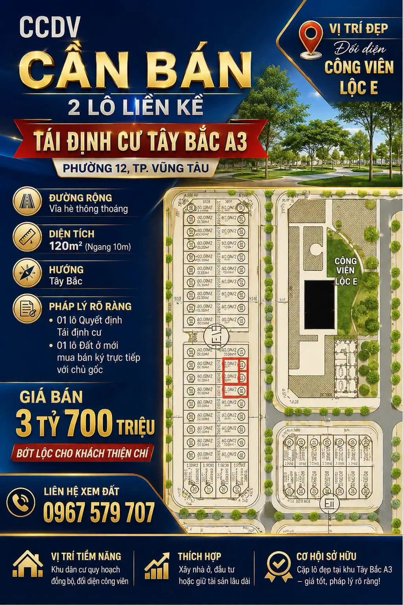 Bán 2 lô liền kề 1200m² Tây Bắc, Vũng Tàu - Ảnh 1