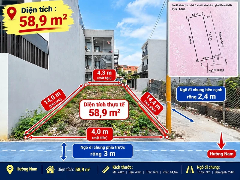 Bán lô đất 58,9m² 2 mặt ngõ tại Phương Lung, Hưng Đạo, Hải Phòng