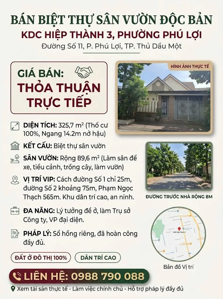 Bán biệt thự sân vườn KDC Hiệp Thành 3, 325.7m², 15.2 tỷ - Ảnh 1