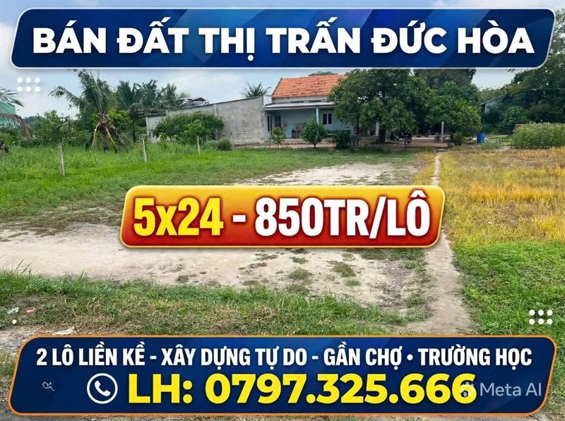 Bán lô đất Đức Hòa 120m² - 850 triệu