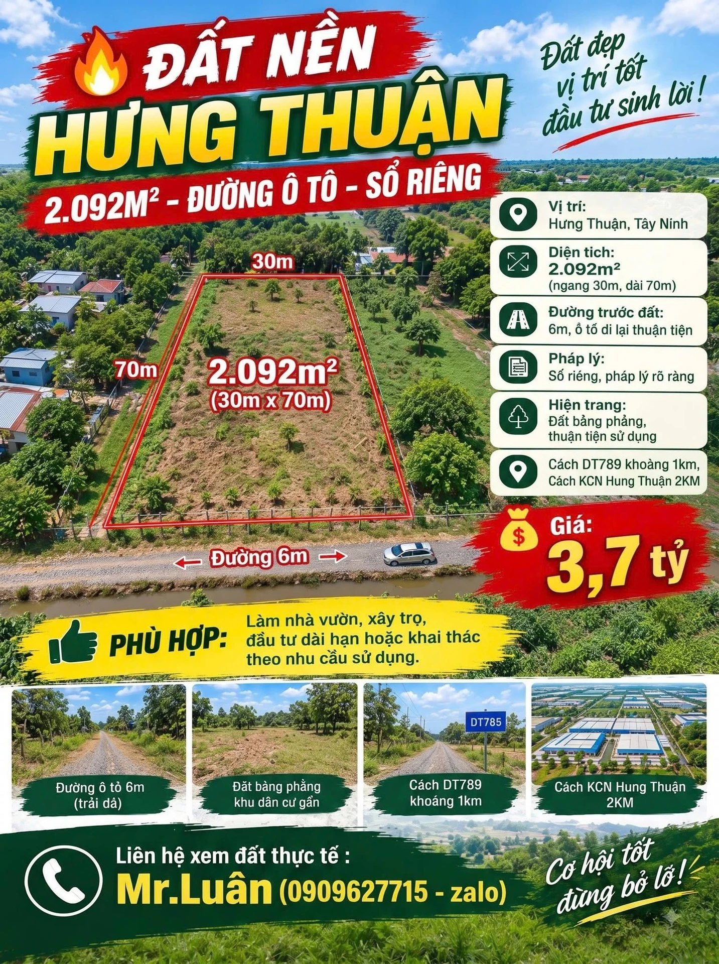 Bán đất nền Hưng Thuận 2.030m² Tây Ninh - Ảnh 1