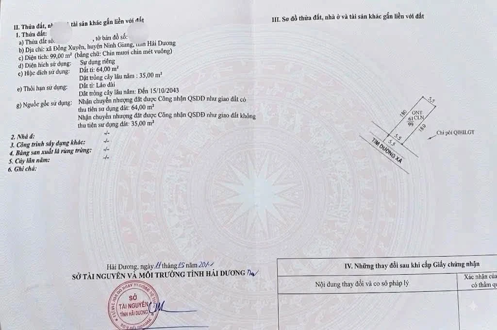 Bán đất mặt đường Đông Xuyên Ninh Giang 99m2 giá 700 triệu - Ảnh 1