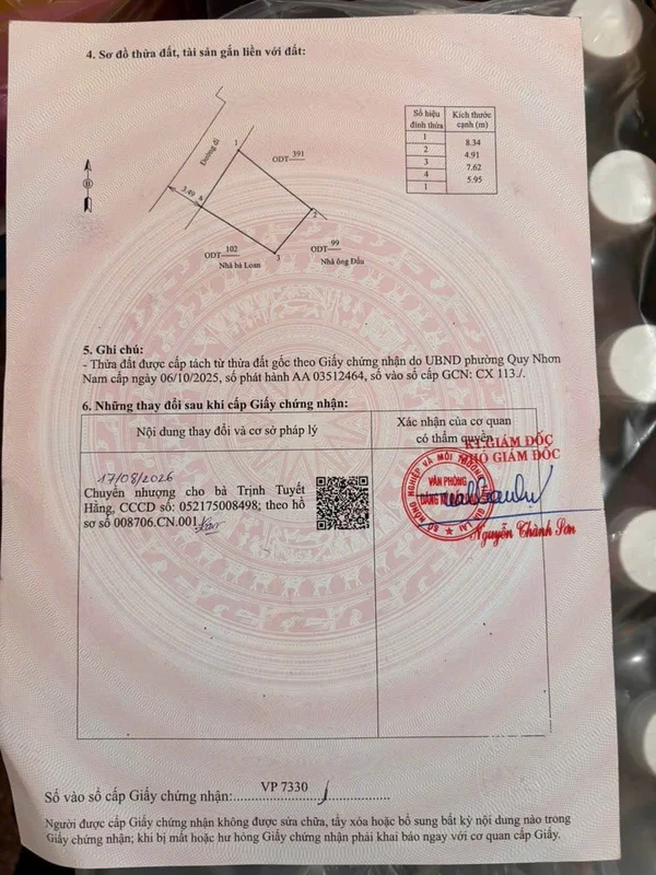Bán lô đất sau mặt tiền đường Thanh Niên, Quy Nhơn 43m² - 2,5 tỷ