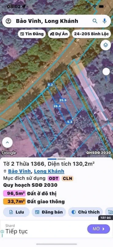 Bán đất mặt tiền hẻm Bảo Vinh Long Khánh 130m²