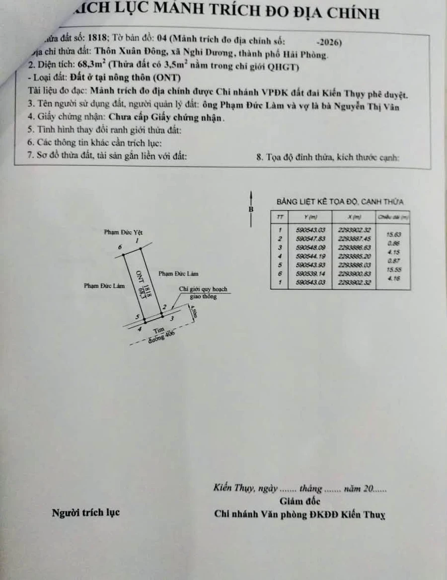 Bán lô đất 68.3m2 mặt tiền 4.15m Hải Phòng 1.3 tỷ - Ảnh 1