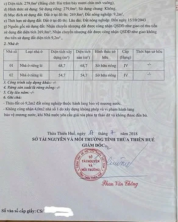 Bán lô đất 279m2 có nhà trọ, Điện Biên Phủ, Huế, 5 tỷ