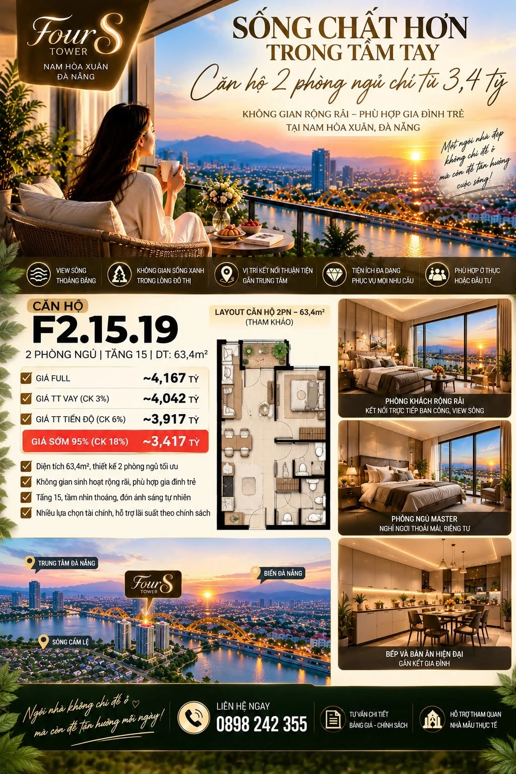 Bán căn hộ 2PN tầng 7 Fours Tower Đà Nẵng 84,4m² với sân ngoài trời - Ảnh 1