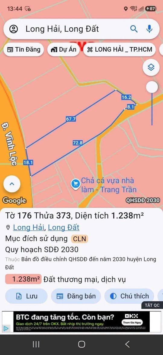 Bán đất mặt tiền Vĩnh Lộc Long Hải 1.238m² - 7.5 tỷ - Ảnh thu nhỏ 3