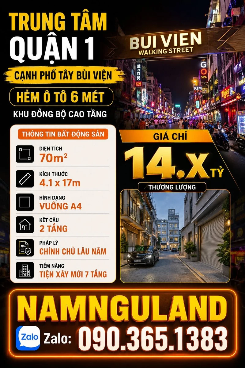 Bán nhà Quận 1 70m2, 2 tầng gần Bùi Viện - 14 tỷ - Ảnh 1