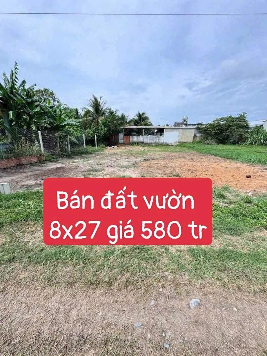 Bán nền đất vườn 8x27m Xã Mỹ Hạnh 580 triệu - Ảnh 1