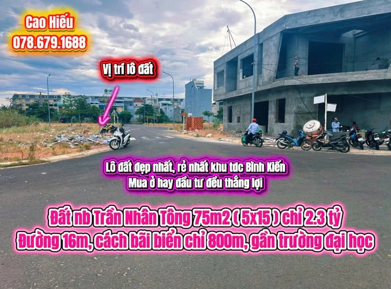 Bán đất nền 75m² Trần Nhân Tông Tuy Hòa 2.3 tỷ