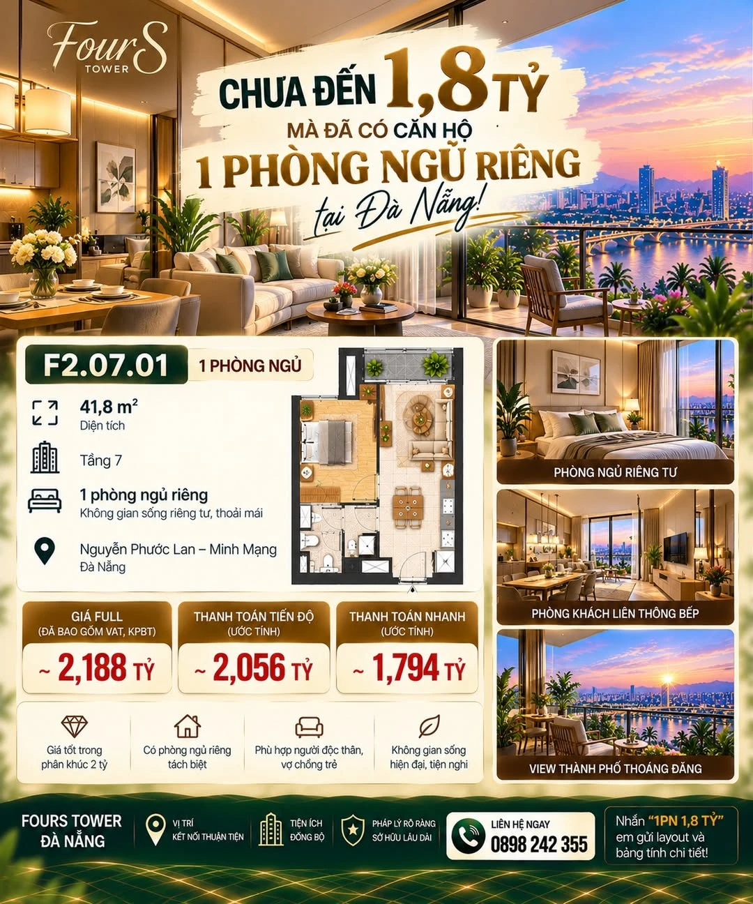 Bán căn hộ 1PN 41,8m² từ 1,794 tỷ tại Đà Nẵng - Ảnh 1