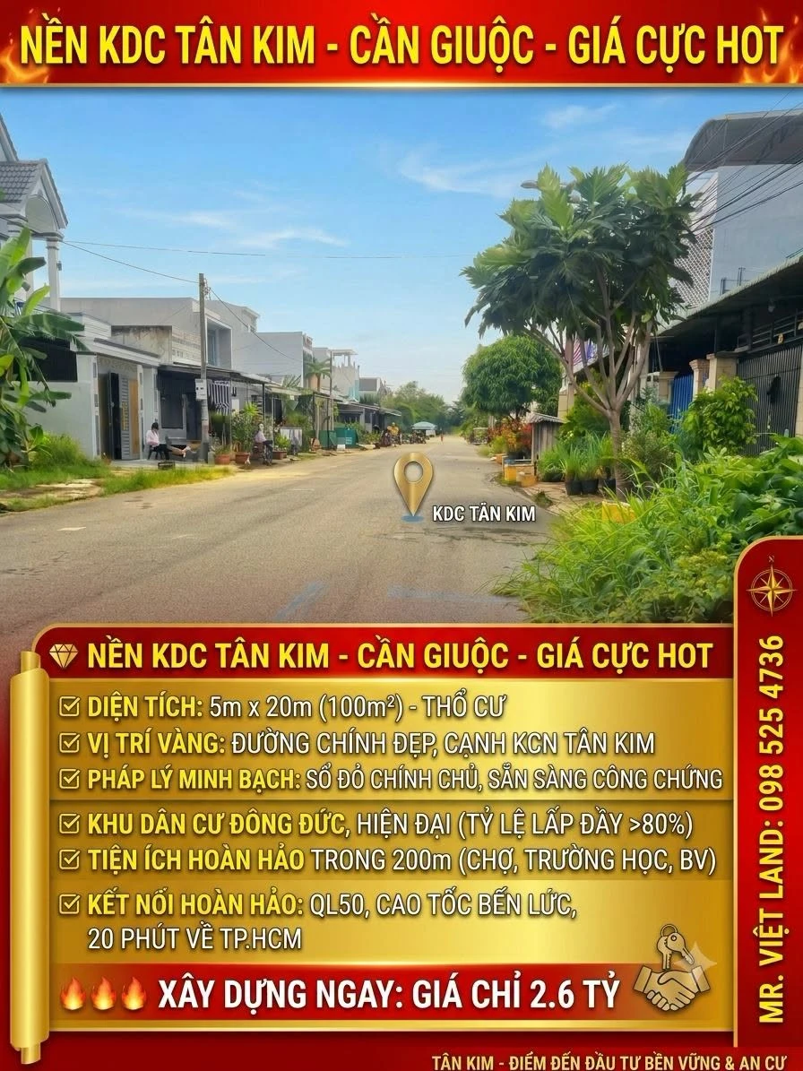 Bán đất nền KDC Tân Kim, Cần Giuộc, Long An 100m2 giá 2,6 tỷ - Ảnh 1