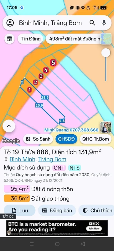 Bán đất Xã Bình Minh Trảng Bom 132-184m² 1 tỷ 1