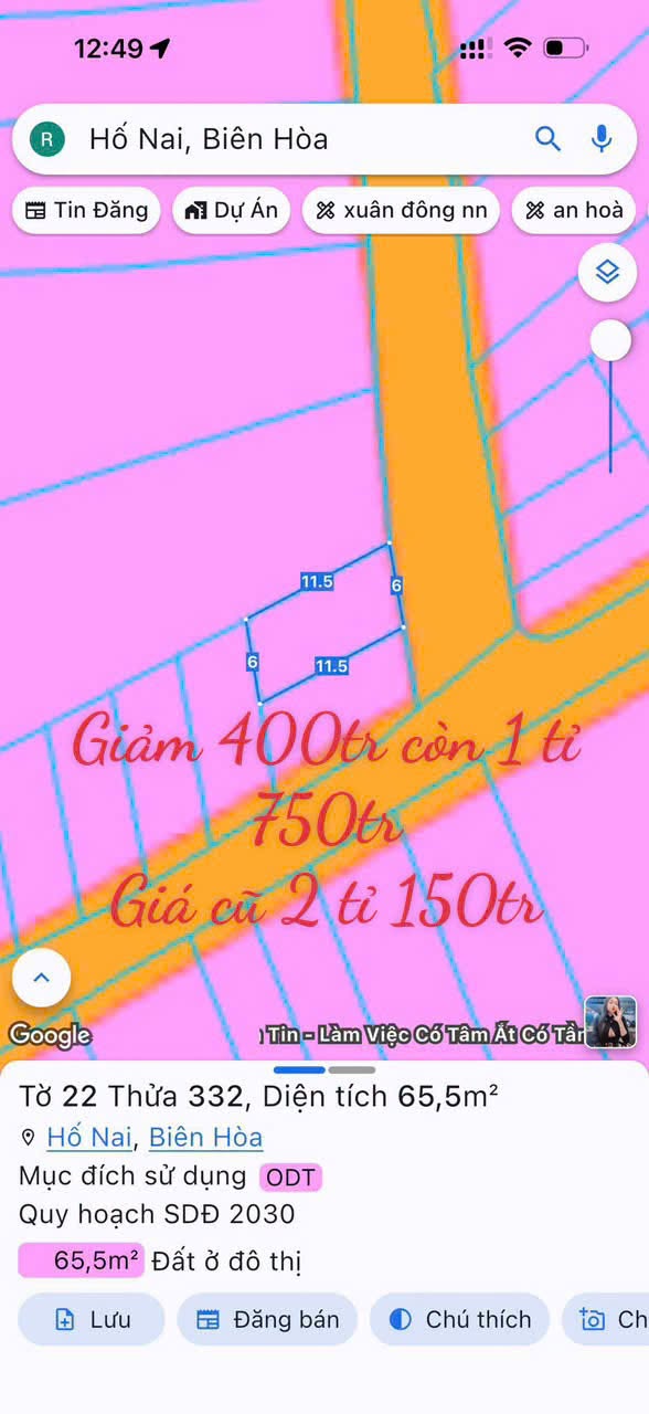 Bán đất Hố Nai, Biên Hòa 65,5m² sổ riêng 1 tỷ 750 triệu - Ảnh thu nhỏ 2