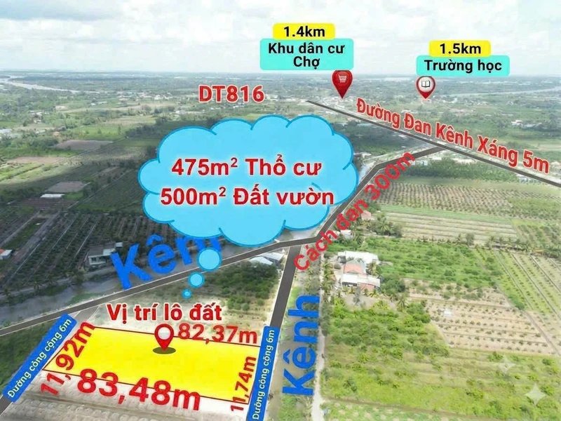 Bán đất 975m2 view kênh có thổ cư tại Bình Đức Long An