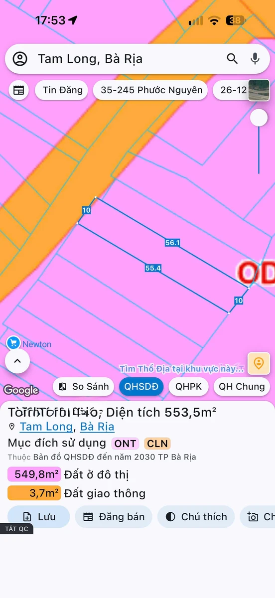Bán đất biệt thự mặt tiền Đường số 45, 553m2, TP Bà Rịa - Ảnh 1