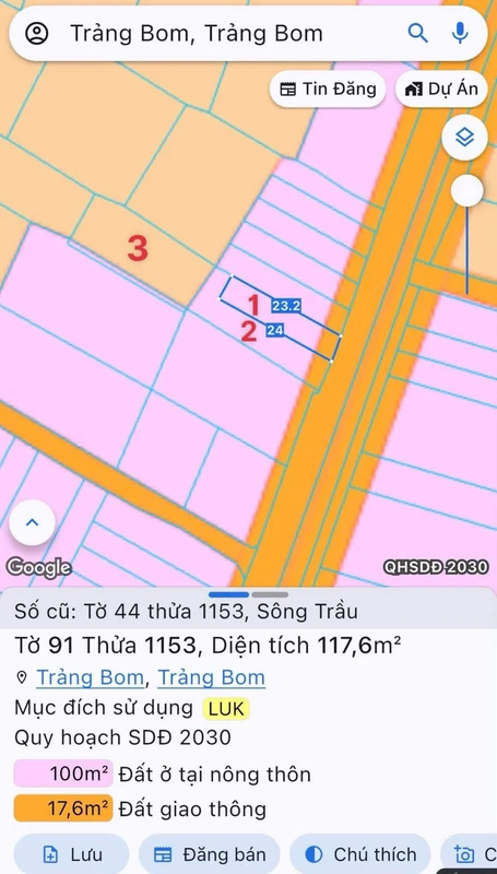 Bán đất 540m² mặt tiền Trảng Bom 1 tỷ 700