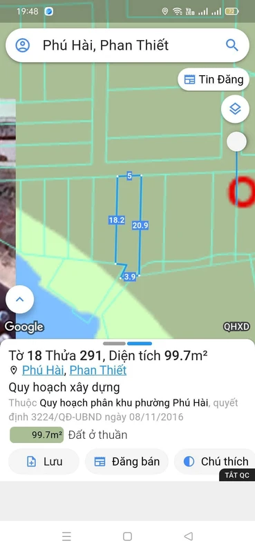 Bán lô đất 99,6m² Phú Hài Phan Thiết 1 tỷ 250 triệu