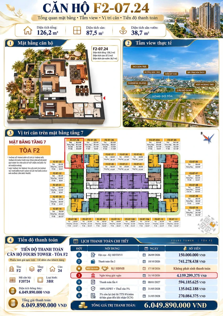 Bán căn hộ sân vườn 3PN 126m2, view pháo hoa, Đà Nẵng - Ảnh 1