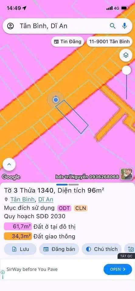 Bán đất mặt tiền Trương Văn Vĩnh Dĩ An 96m² - Ảnh thu nhỏ 3