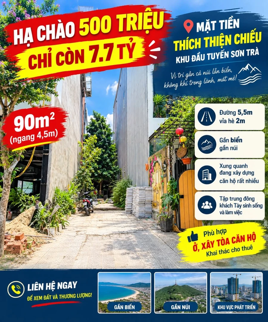 Bán đất mặt tiền Thích Thiện Chiếu Sơn Trà 90m² 7,7 tỷ - Ảnh 1