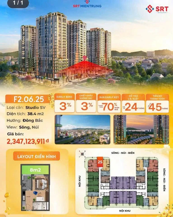 Bán studio 38,4m² Sun Fours Tower Đà Nẵng, 1,918 tỷ