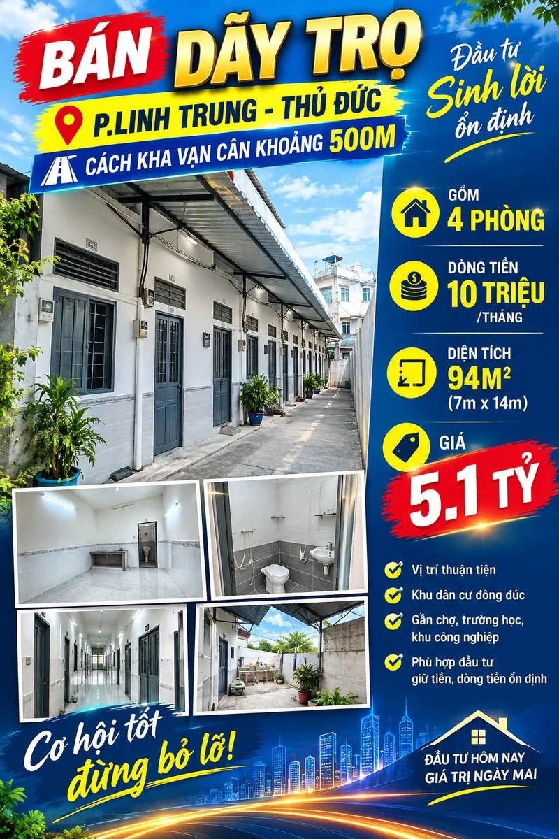 Bán dãy trọ 4 phòng 94m2 Linh Trung, Thủ Đức, giá 5,1 tỷ - Ảnh 1