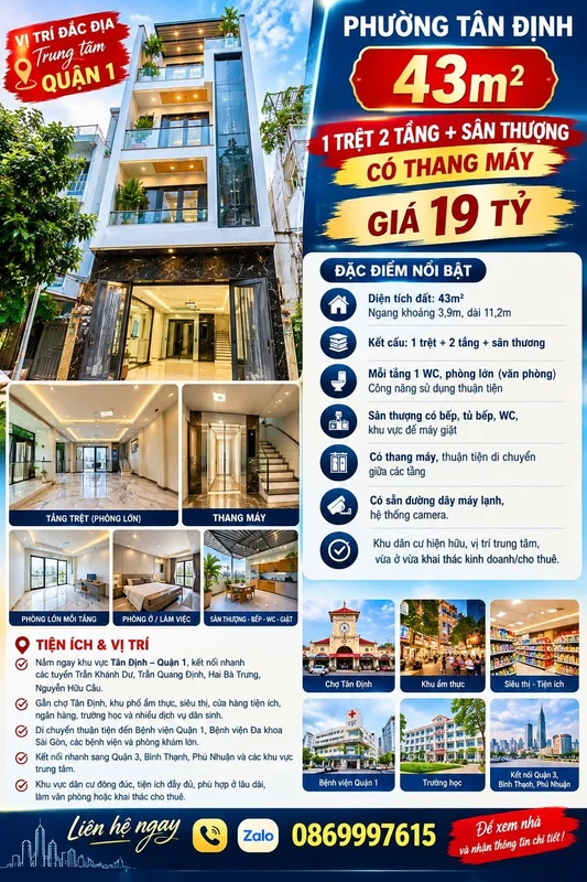 Bán nhà hẻm xe tải Tân Định 43m2 có thang máy 19 tỷ