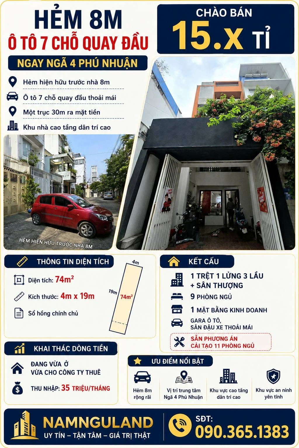 Bán nhà phố 5 tầng 9PN 74m² Phú Nhuận cho thuê 35tr/tháng - Ảnh 1