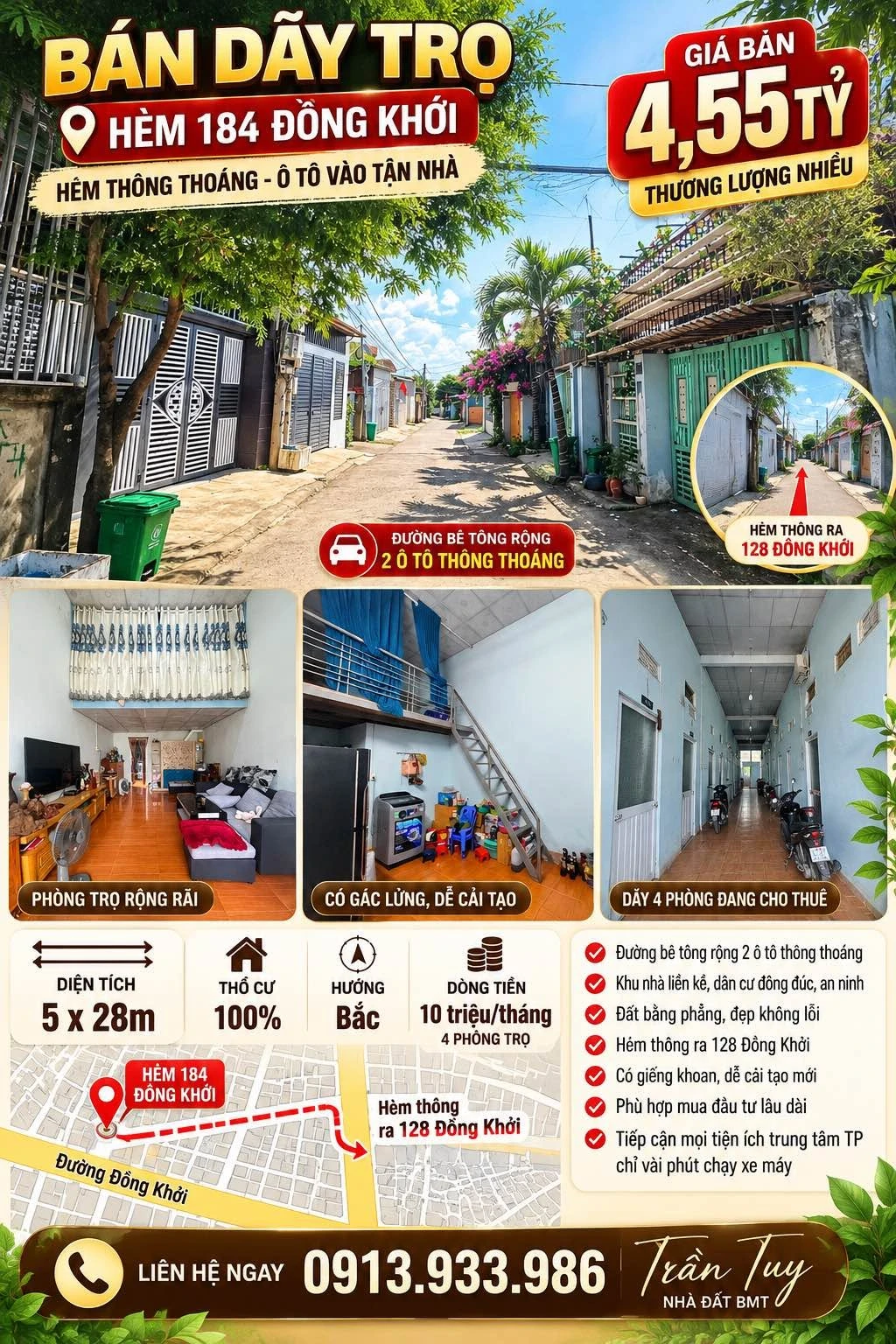 Bán dãy trọ 4 phòng 140m2 Đồng Khởi Quận 1, giá 4,55 tỷ - Ảnh 1