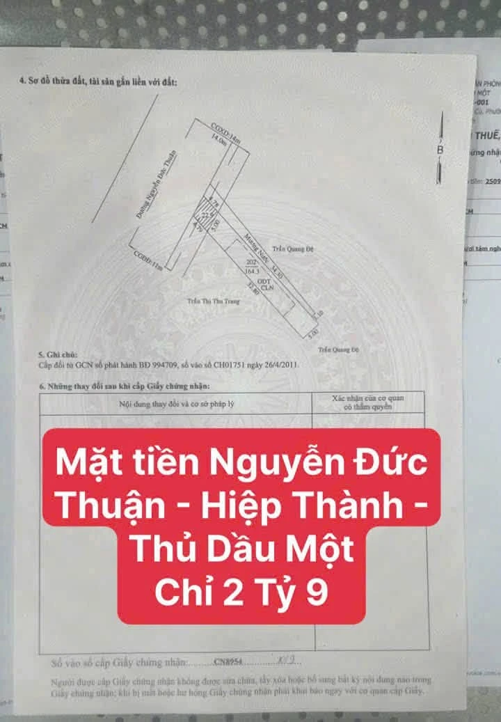 Bán đất mặt tiền Nguyễn Đức Thuận 164m2 Thủ Dầu Một 2.9 tỷ - Ảnh 1