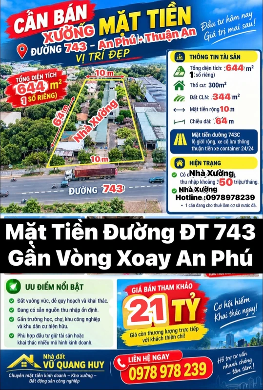 Bán xưởng mặt tiền ĐT743, 644m², Thuận An, Bình Dương