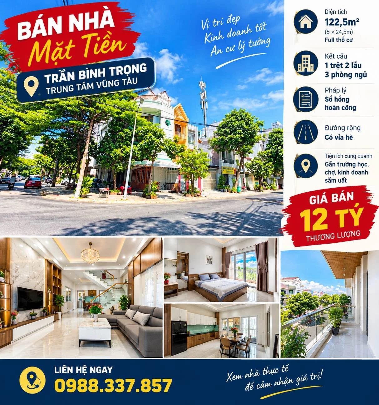 Bán nhà mặt tiền Trần Bình Trọng Vũng Tàu 122m² 3 PN - Ảnh 1