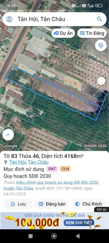 Bán gấp đất mặt tiền ĐT 785 diện tích 10x166m, thổ cư 100%, Tân Hội, Tân Châu, Tây Ninh