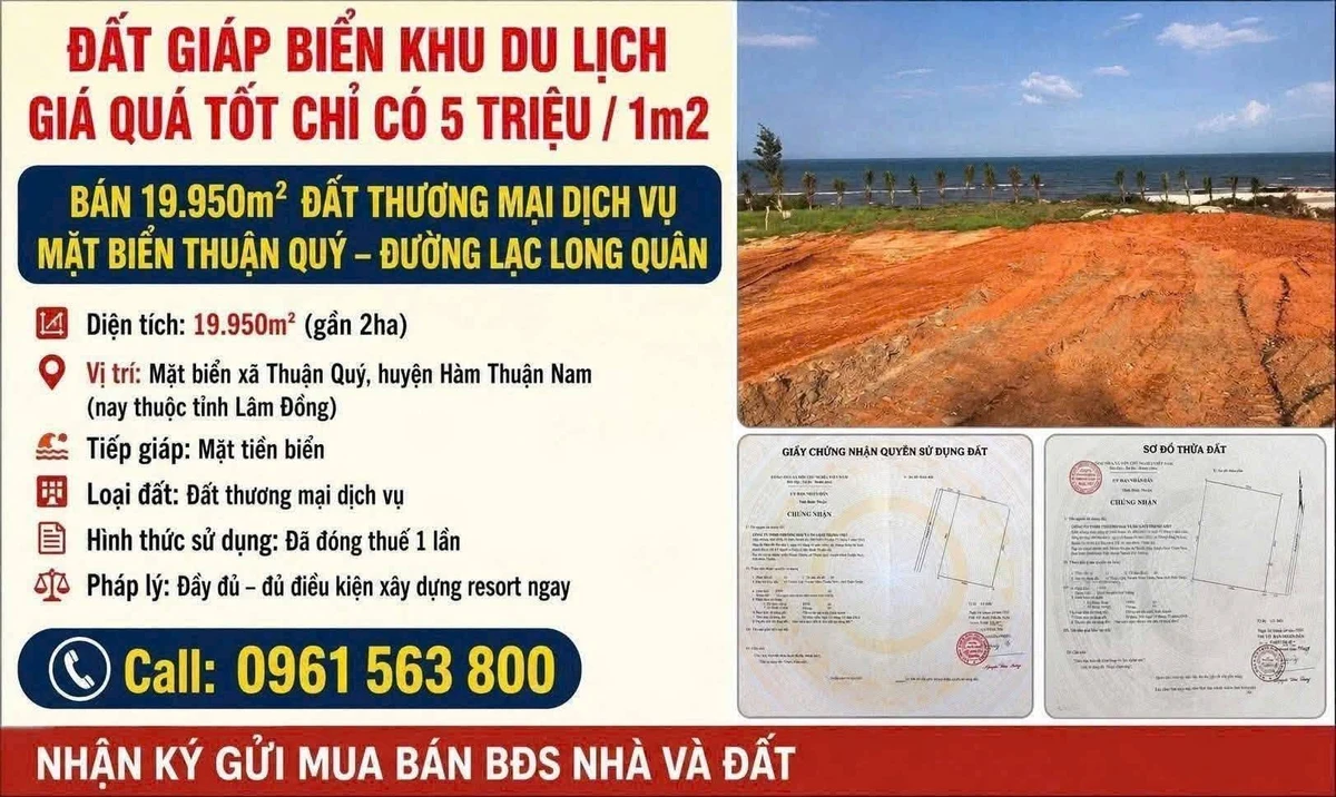 Bán đất sản xuất kinh doanh mặt biển Thuận Quý 19.950m², 5 triệu/m² - Ảnh thu nhỏ 2