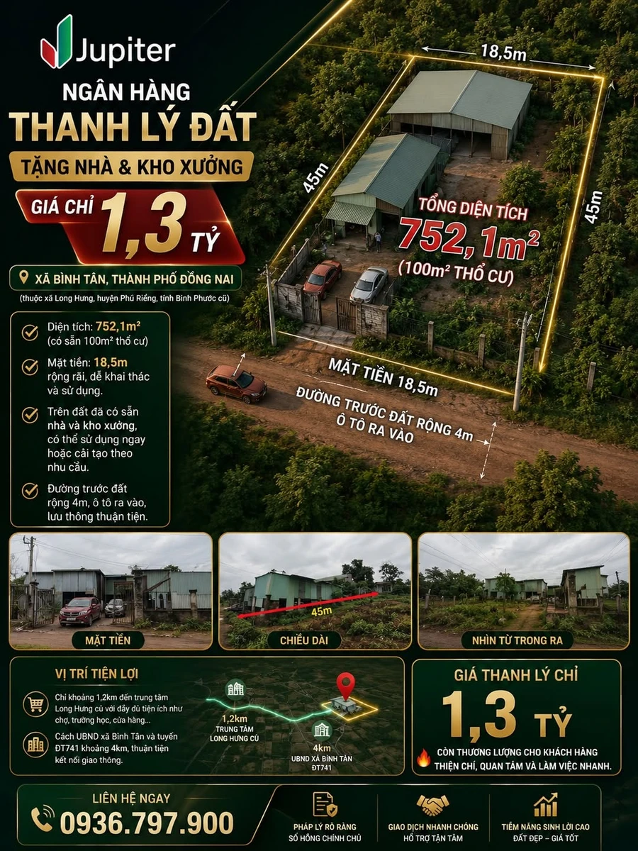 Bán đất 752m² có nhà và kho xưởng ở Bình Phước 1,3 tỷ - Ảnh 1