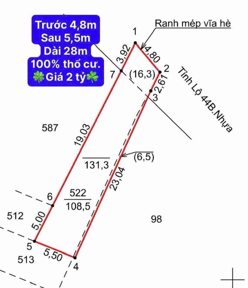 Bán đất mặt tiền Tỉnh lộ 44B 108m², Bình Chánh - Ảnh 1