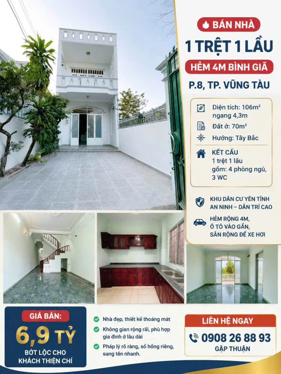 Bán nhà 1 trệt 1 lầu 106m² Bình Giã, Vũng Tàu - 6,9 tỷ - Ảnh 1