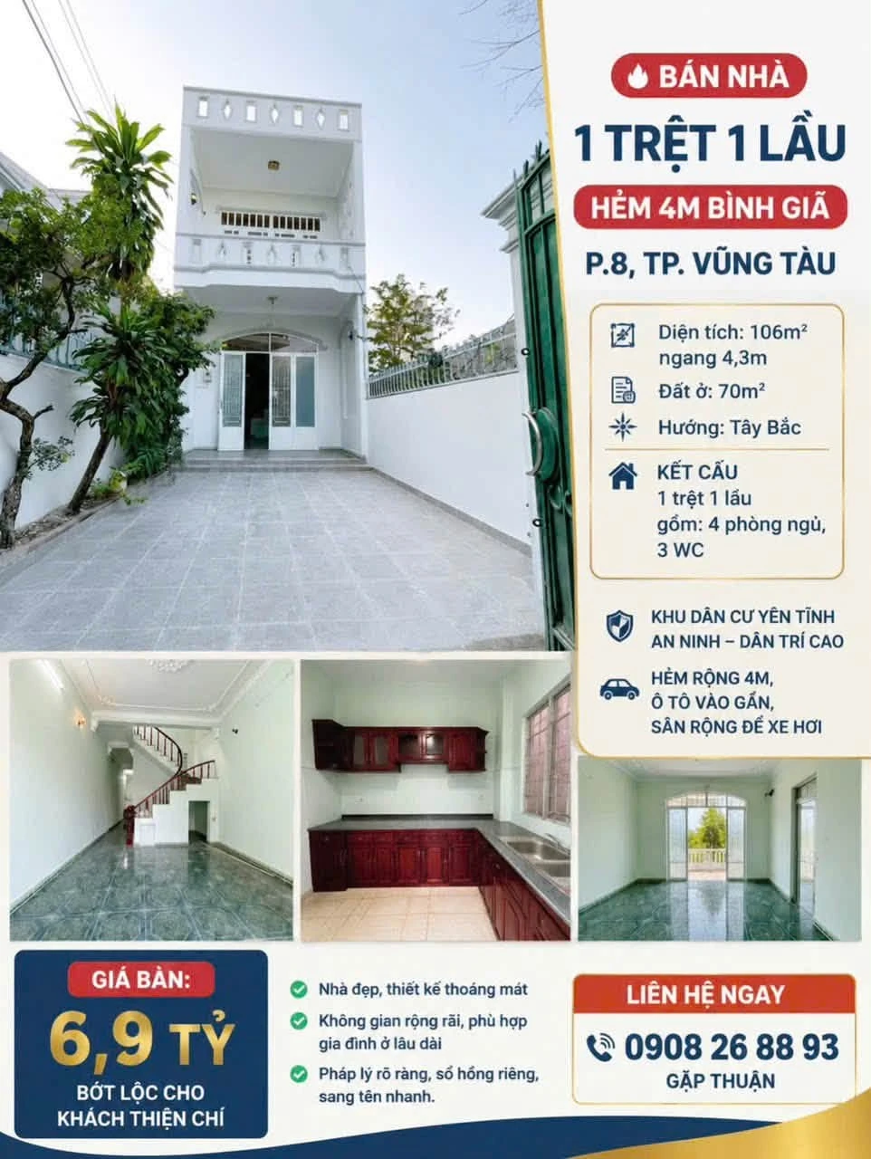 Bán nhà 1 trệt 1 lầu 106m² Bình Giã, Vũng Tàu - 6,9 tỷ - Ảnh 1