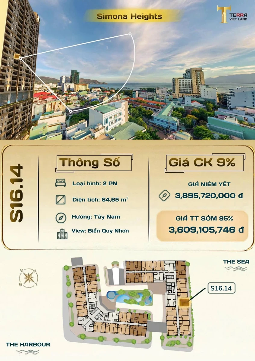 Bán căn hộ 2PN 65m² full nội thất Simona Heights Quy Nhơn giá 3,8 tỷ - Ảnh 1