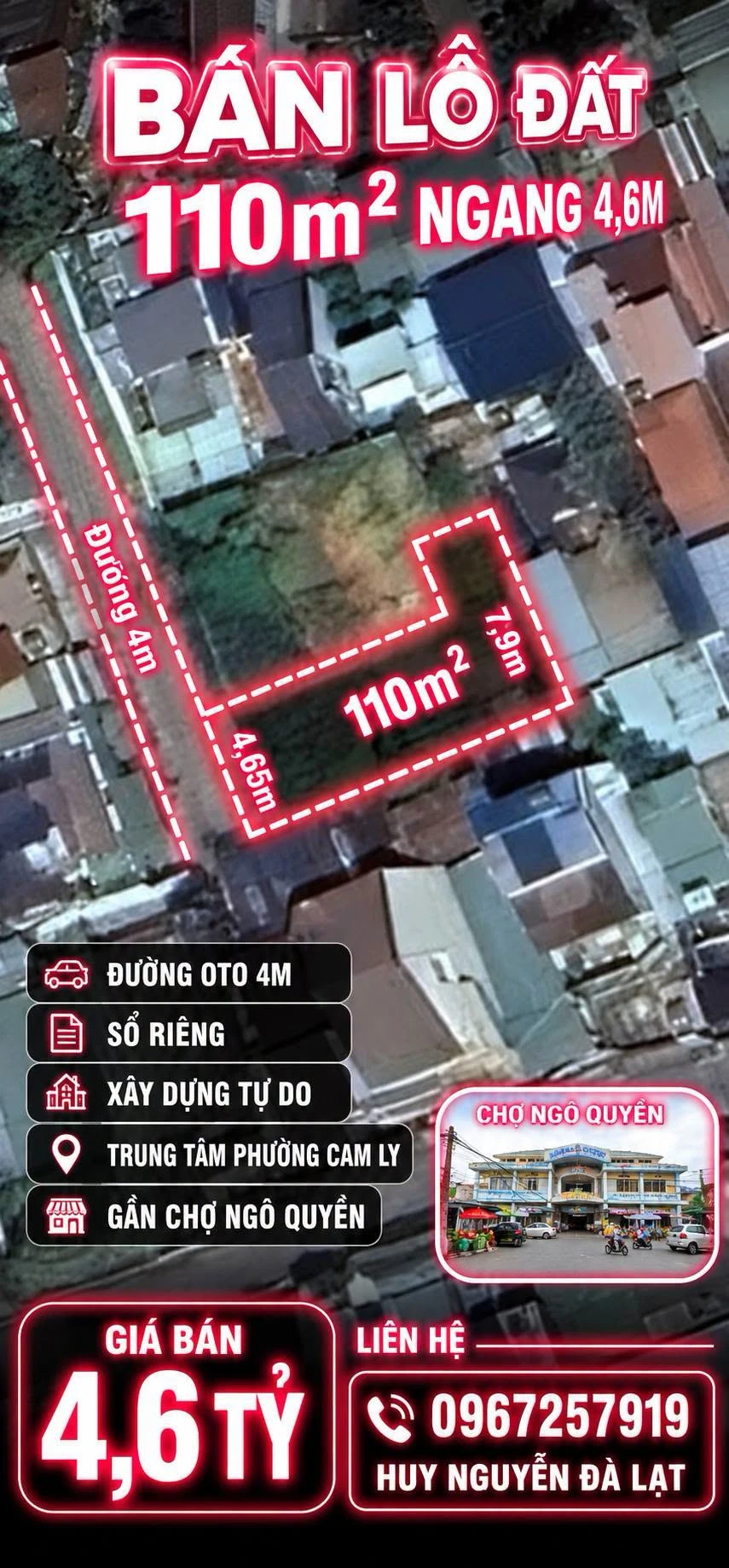 Bán đất xây dựng Ngô Quyền Đà Lạt 110m² giá 4 tỷ 6 - Ảnh 1